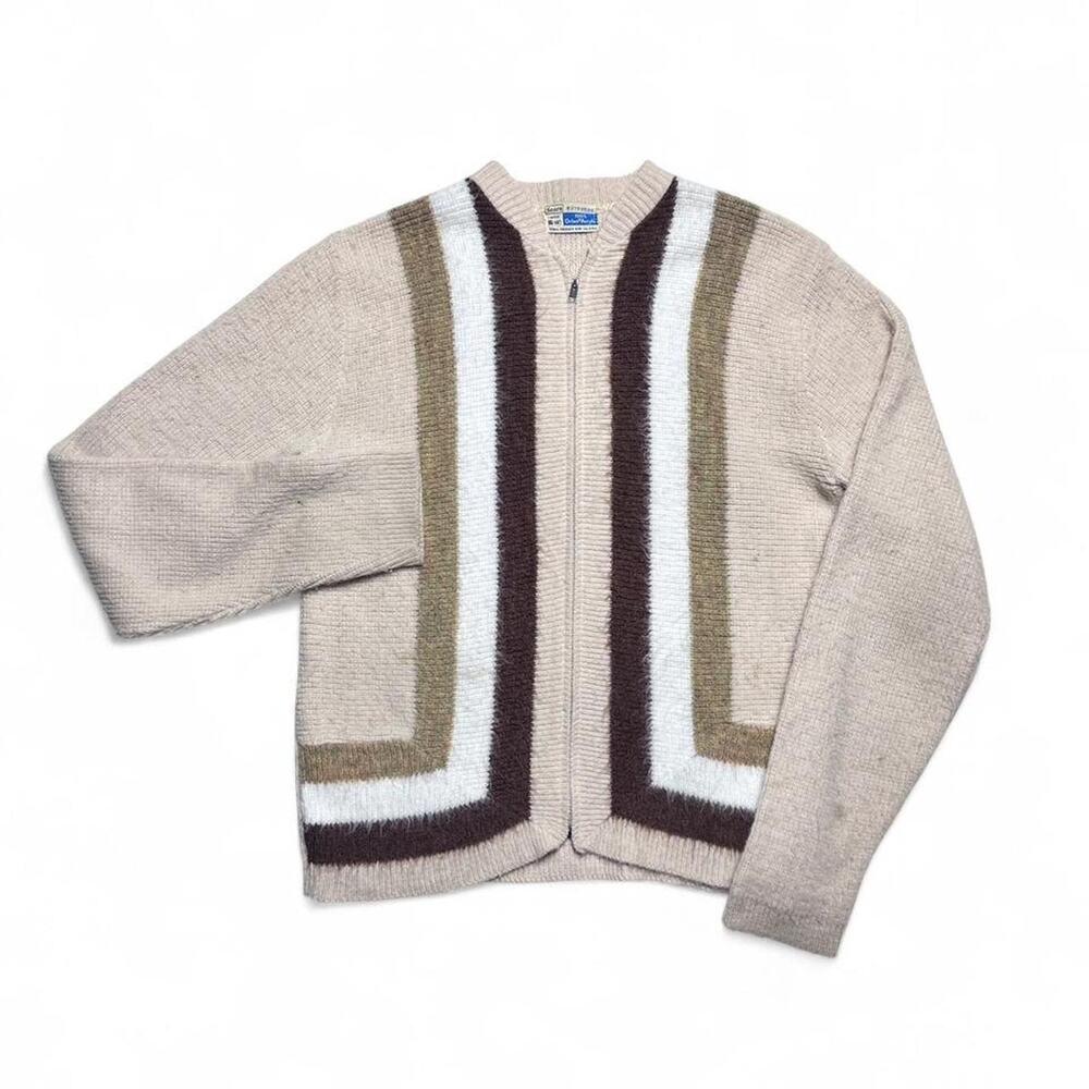 Sears Boyswear 70s Vintage Orlon Acrylic Zip Cardigan Sweater Grunge Grandpa L